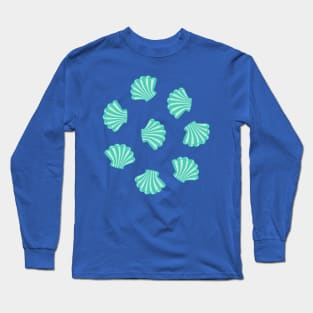 SEASHELLS Scattered Tropical Scallop Clam Shells Undersea Ocean Sea Life in Turquoise and Light Aqua - UnBlink Studio by Jackie Tahara Long Sleeve T-Shirt